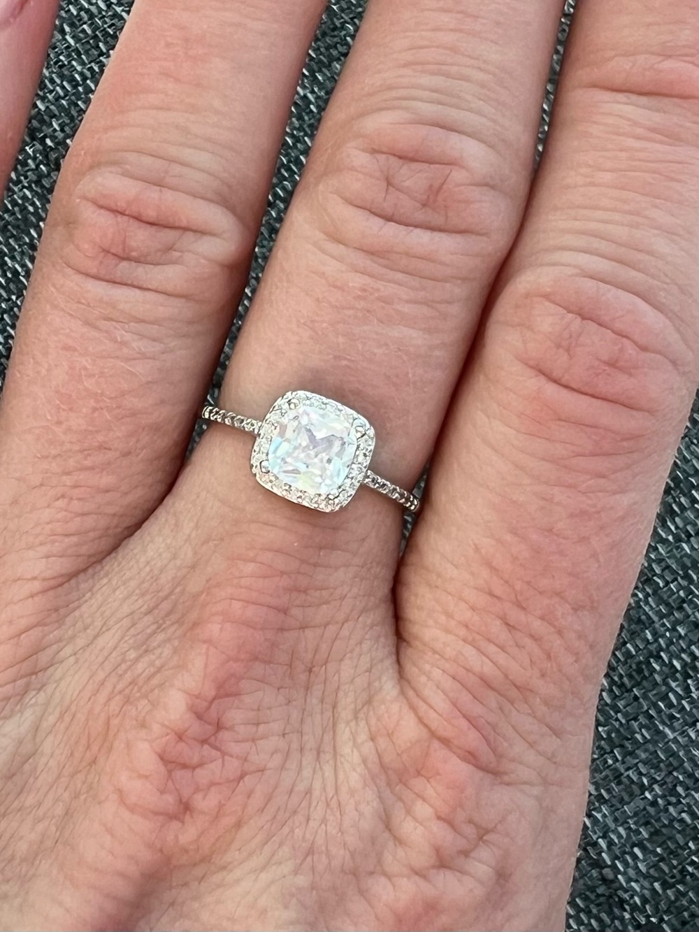 925 Sterling Silver Cushion-Cut Halo Engagement-style Ring